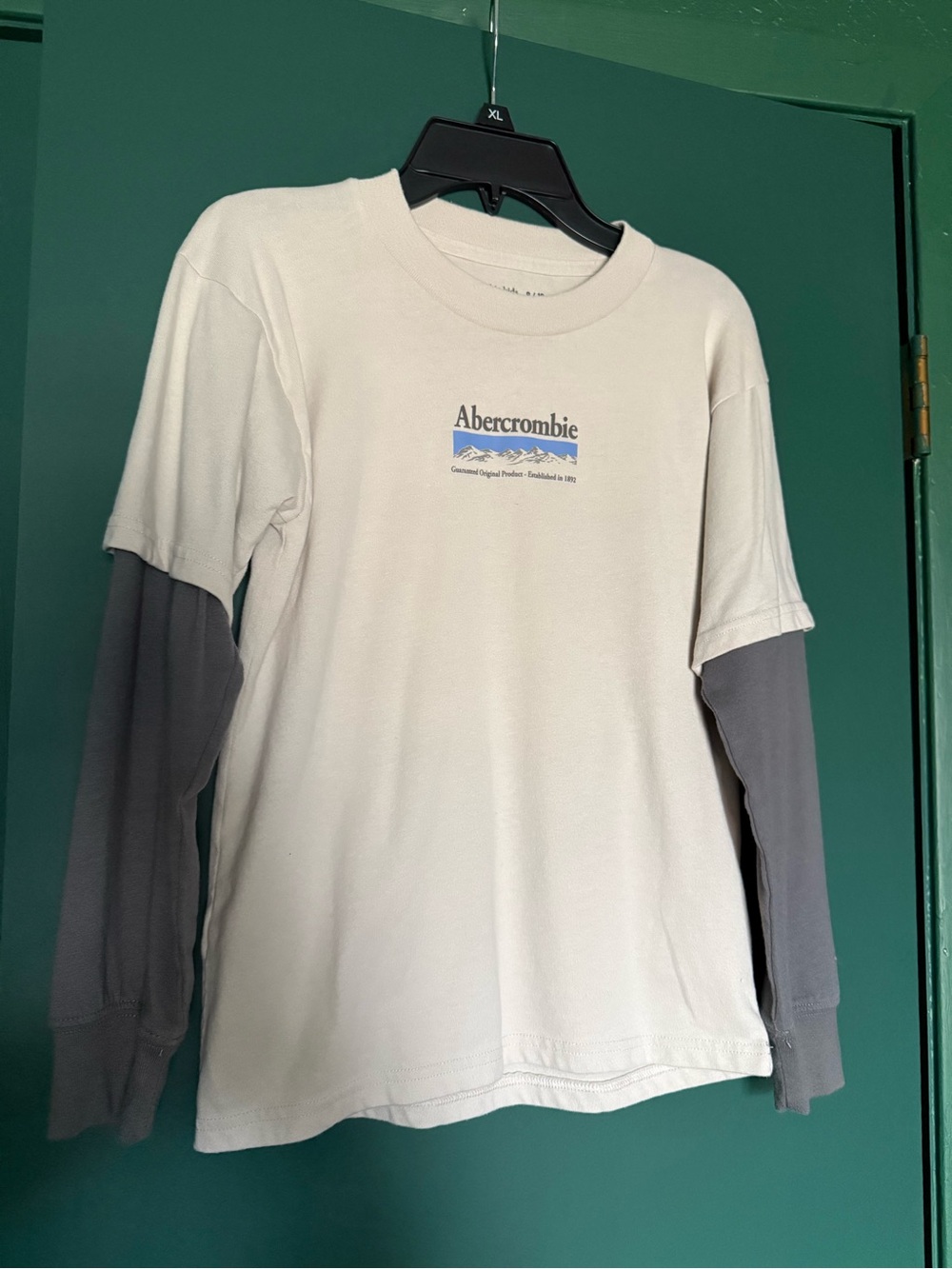 Abercrombie Kids Cream and Gray Layered-Look Long Sleeve Tee